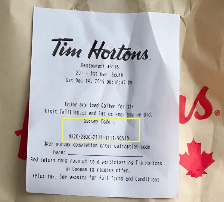 telltims.ca survey code